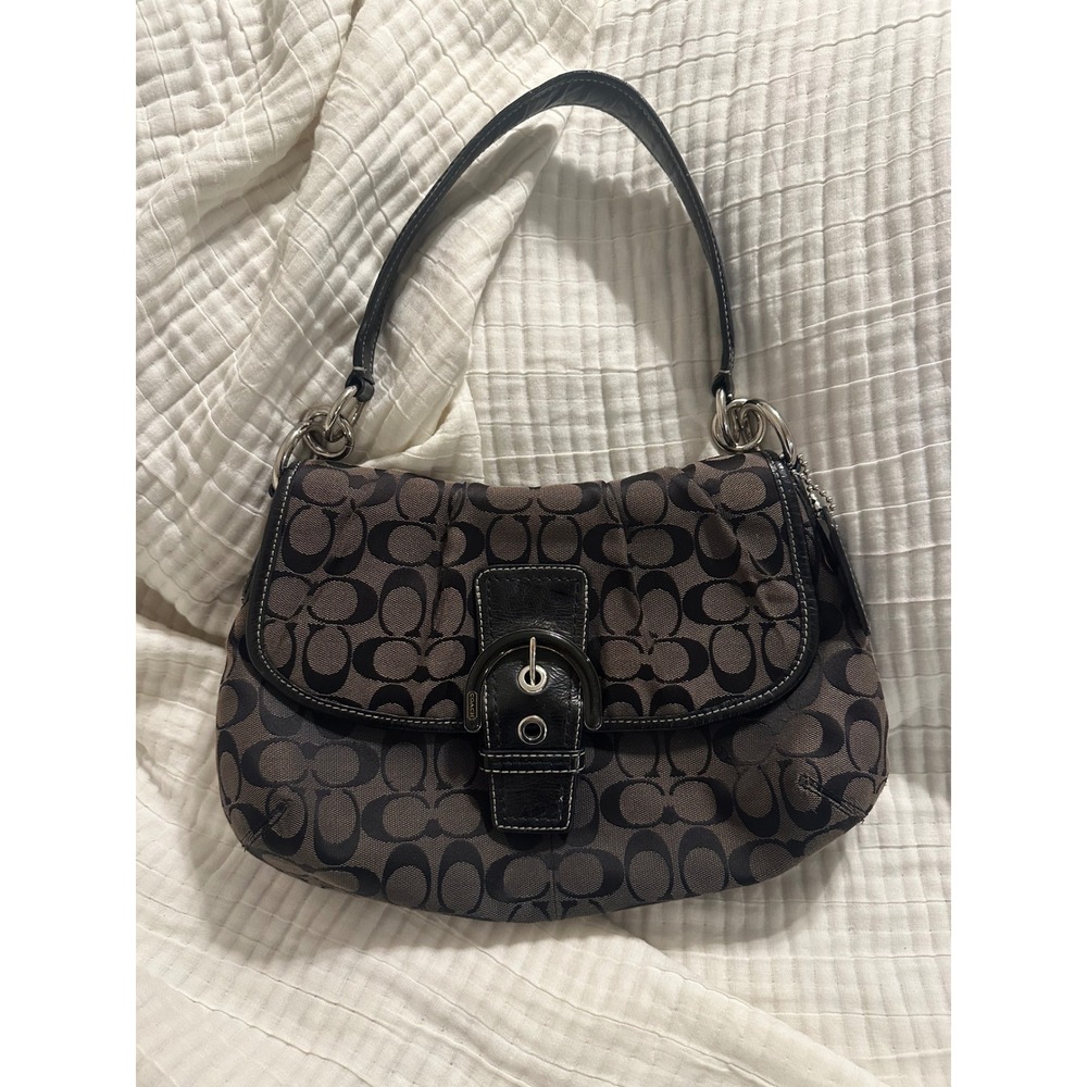 Coach SoHo Signature Flap Black Jacquard Logo Shoulder Bag